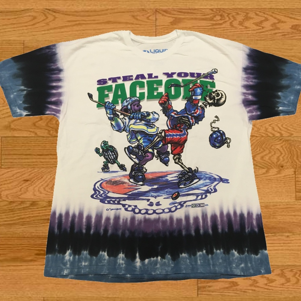 Grateful Dead Steal Your Faceoff Tie Dye Liquid Blue Shirt Size Large - Picture 1 of 9